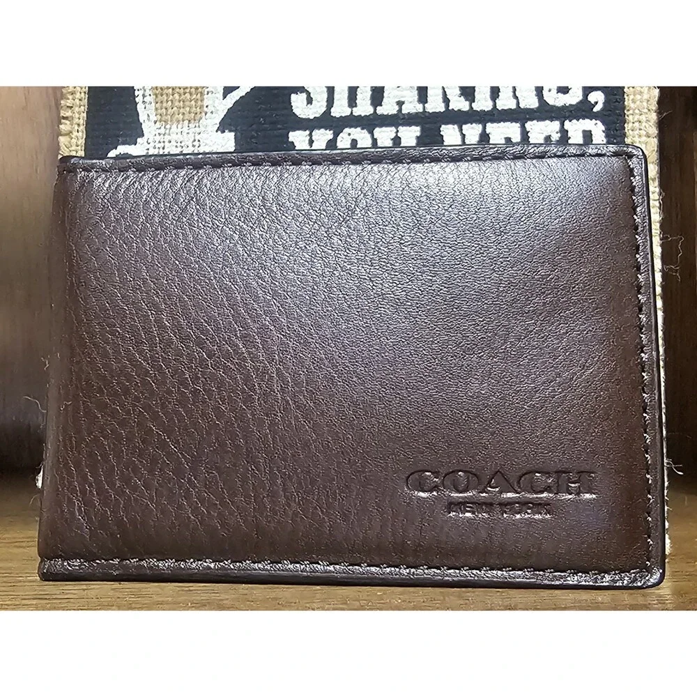 Coach Compact Slim Bifold Wallet Brown Leather NWOT